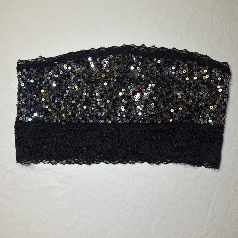 Victoria Secret PINK Women's Black Lace Sequined Bandeau 2013 Size Small NWOT